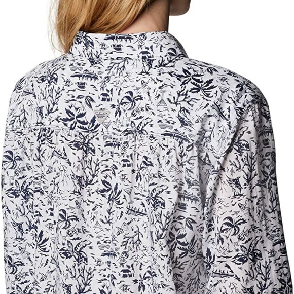 🆕Columbia Women's Slack Water Woven LS Shirt, MD-Collegiate Navy Kona Print,NWT - Picture 6 of 6